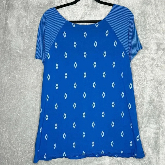 Old Navy XXL 2X Shirt Top Blue Geometric Short Sleeve Scoop Neck Knit - Picture 5 of 6